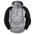 thumbnail image 1 of CQONEPT Mens Military Sweatshirts Drawstring Henley Hoodies Color Block Winter Pullover Hooded with Pockets Gray M, 1 of 5
