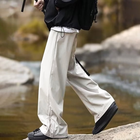 CQONEPT Mens Pants Climbing Hiking Side Split Pant Ripstop Durable Camping Outdoor Trousers with Pockets Beige XL