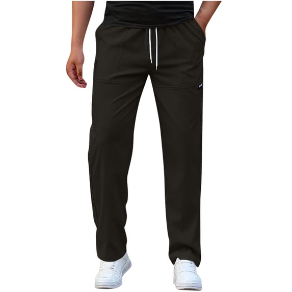 CQONEPT Mens Pants Straight Leg Casual Drawstring Pant Comfy Workouts Stretch Lightweight Pants with Pockets Black S