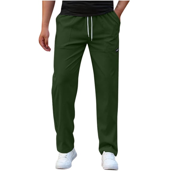 CQONEPT Mens Pants Straight Leg Casual Drawstring Pant Comfy Workouts Stretch Lightweight Pants with Pockets Green 3XL