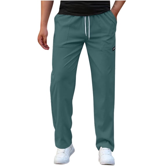 CQONEPT Mens Pants Straight Leg Casual Drawstring Pant Comfy Workouts Stretch Lightweight Pants with Pockets Navy M