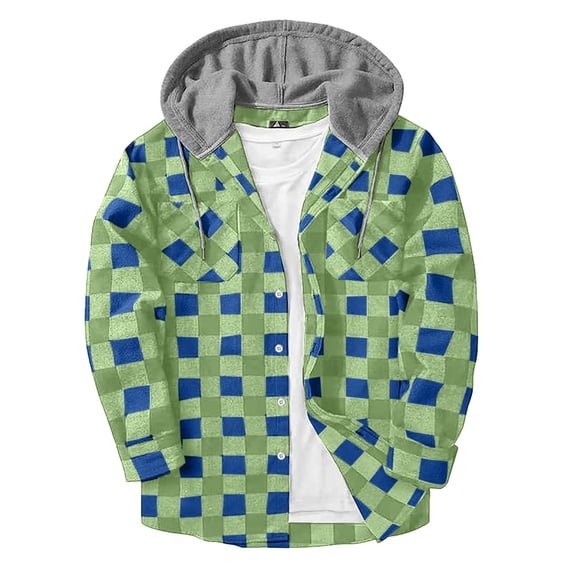 CQONEPT Mens Plaid Shackets Dressy Casual Hooded Sherpa Lined Sweatshirts Fall Fashion Drawstring Hoodies Mint Green S