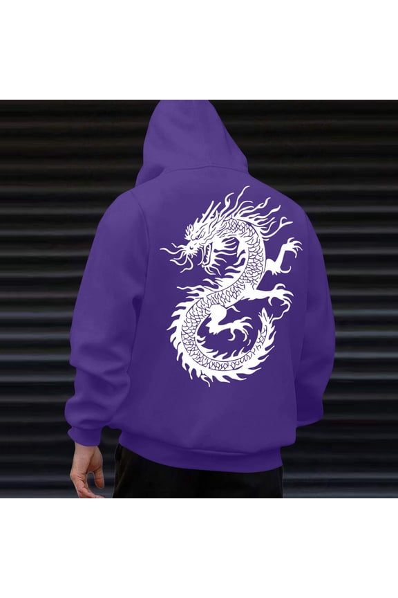 Mens Pullover Hooded Dressy Casual Hoodies Fleece Lined Sweatshirts Y2K Fashion Clothes with Pockets Purple S