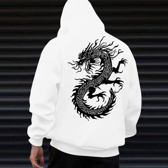 CQONEPT Mens Pullover Hooded Dressy Casual Hoodies Fleece Lined Sweatshirts Y2K Fashion Clothes with Pockets White L