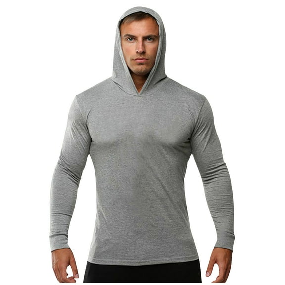 CQONEPT Mens Quick Dry Hoodies Athletic Casual Sweatshirts Lightweight Outdoor Skinny Comfy Hooded Gray 2XL