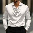thumbnail image 1 of CQONEPT Mens Satin Silk Shirts Pleated Lapel Neck Blouse Long Sleeve Shirts Fashion Trendy Pullover Tops White S, 1 of 5
