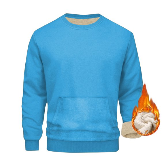 CQONEPT Mens Sherpa Fleece Tunic Tops Long Sleeve Shirts Crewneck Casual Blouse Athletic Running Pullover Tops Sky Blue XL