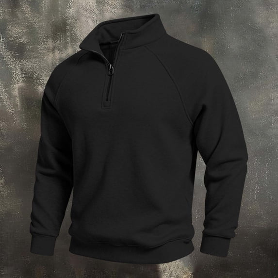 CQONEPT Mens Solid 1/4 Zip Sweatshirt Long Sleeve Jacquard Collared Pullover Classic Business Casual Fall Fashion Tops Black 3XL