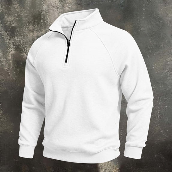 CQONEPT Mens Solid 1/4 Zip Sweatshirt Long Sleeve Jacquard Collared Pullover Classic Business Casual Fall Fashion Tops White 3XL