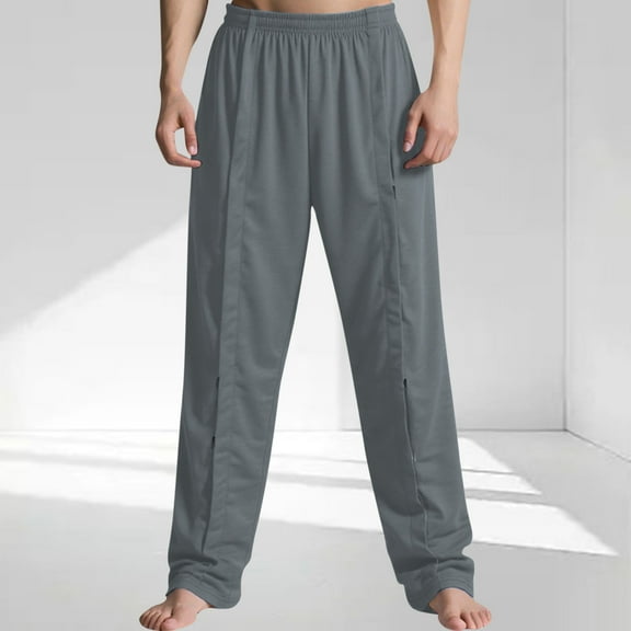 CQONEPT Mens Surgery Pants 2 Side Full Open Snap Tear Pant Elastic Waisted Side Split Baggy Breathable Trousers Dark Gray 2XL