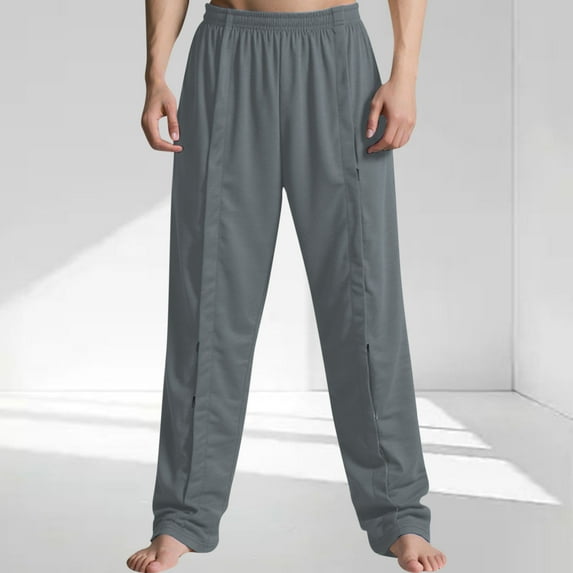 CQONEPT Mens Surgery Pants 2 Side Full Open Snap Tear Pant Elastic Waisted Side Split Baggy Breathable Trousers Dark Gray M