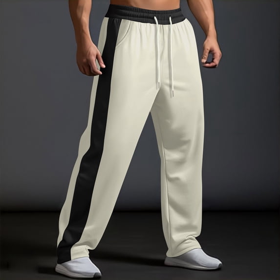 CQONEPT Mens Sweatpants Athletic Running Striped Casual Pant Loose Fit Elastic Drawstring Jogger Pants with Pockets Beige 3XL