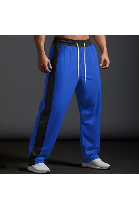 Mens Sweatpants Athletic Running Striped Casual Pant Loose Fit Elastic Drawstring Jogger Pants with Pockets Blue S