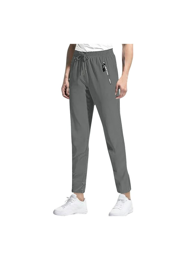 Mens Sweatpants Skinny Leg Drawstring Elastic Waisted Pant Slim Fit Straight Leg Stretchy Trousers with Zipper Pockets Gray L