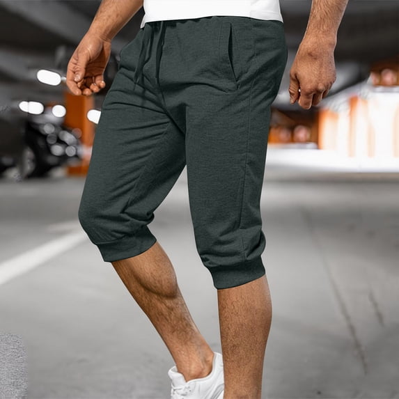 CQONEPT Mens Sweatpants with Pockets Summer Capris Joggers Loose Fit Athletic Running Trousers with Pockets Dark Gray 3XL