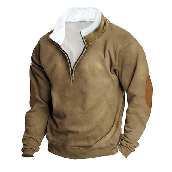 CQONEPT Mens Sweatshirts Big and Tall Fleece Lined Hoodies Warm Winter Pullover Tops Fashion Clothes with Pocket Khaki 2XL