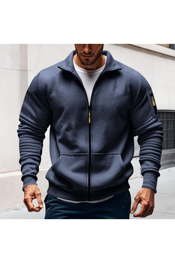 Mens Sweatshirts Full Zip Turtleneck Sweatshirts Outdoor Shackets Casual Clothes with Pockets Navy XL