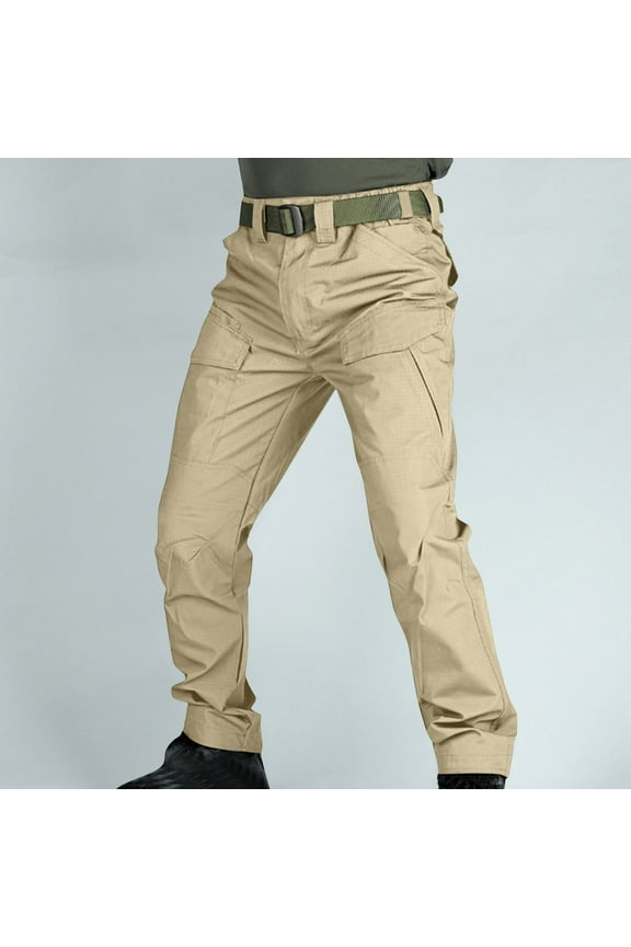 Mens Tactical Pants Lightweight Loose Fit Waterproof Cargo Pant Camping Hiking Construction Trousers with Pockets Khaki XXXL