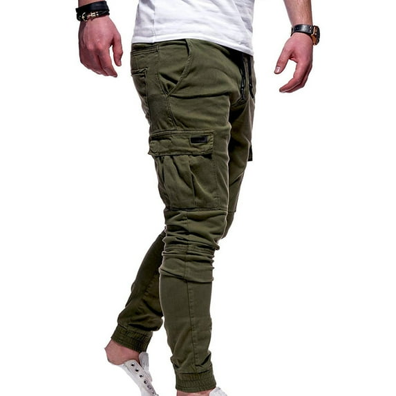 CQONEPT Mens Tactical Pants Lounge Camping Tapered Cargo Pant Tighting Fiting Drawstring Hiking Trousers with Pockets Army Green XL