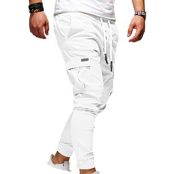 CQONEPT Mens Tactical Pants Lounge Camping Tapered Cargo Pant Tighting Fiting Drawstring Hiking Trousers with Pockets White 4XL
