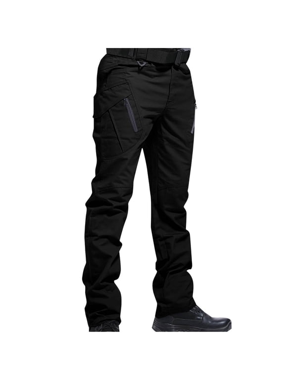 Mens Tactical Pants with Zipper Pockets Big and Tall Lerisure Cargo Pant Skinny Leg Camping Hiking Outdoor Trousers Black L