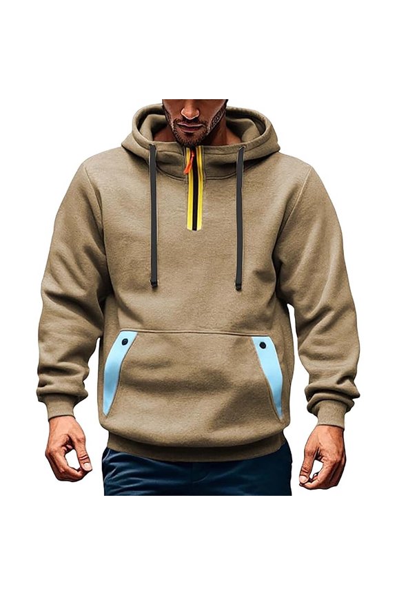 Mens Tactical Sweatshirts Henley Pullover Tops Turtleneck Drawstring Going Out Clothes with Pockets Khaki M