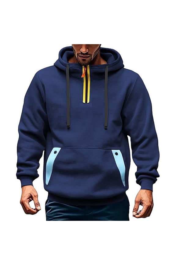 Mens Tactical Sweatshirts Henley Pullover Tops Turtleneck Drawstring Going Out Clothes with Pockets Navy XL