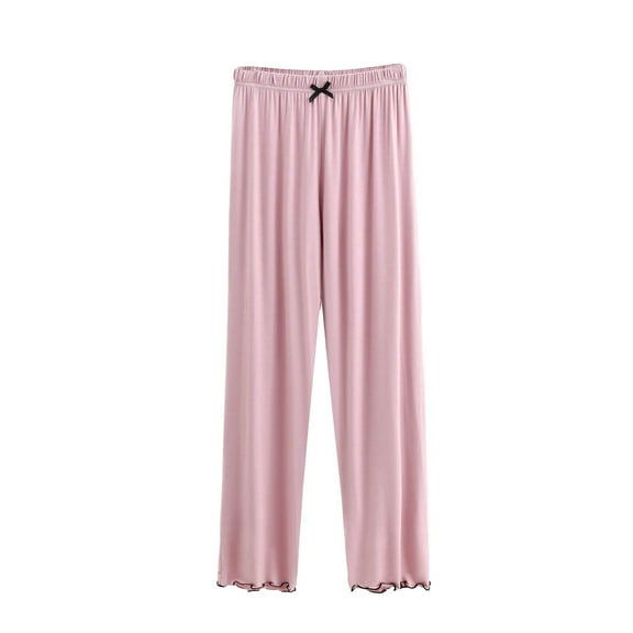 CQONEPT Modal Pants for Womens Elastic Waist Casual Straight Leg Pants Comfy Lightweight Stretch Pants Pink M