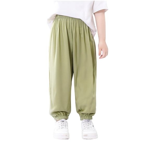 CQONEPT Mosquito Pants Kids Girls for Elastic Waist Casual Tapered Pant Loose Fit Cozy Soft Jogger Pant Green 2-3Years
