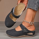Loop Hook Pos CQONEPT Mules for Women Dressy Summer Closed Toe Sandals Casual Slip On ...