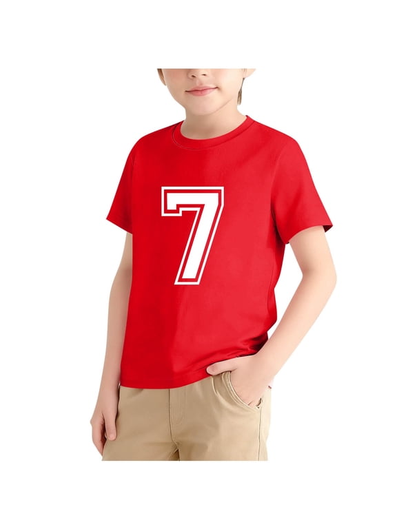 Number 7 T Shirt for Boys Girls Kids Sports Team Jersey Casual Short Sleeved Shirt Tees Tops Basketball Red 140