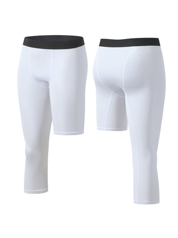 One Leg Compression Pants for Men Basketball Capri Tights Single Leg Sports Athletic Running Bas Underwear Legging White M