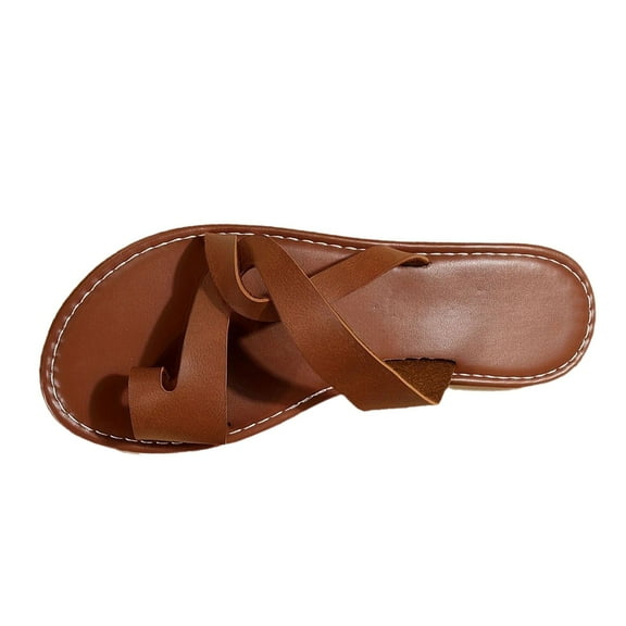 CQONEPT Open Toe Tie Up Ankle Wrap Flat Sandals for Women Strappy Flat Sandals, Adjustable Casual Fisherman Sandal Open Toe Gladiator Sandals Comfy Boho Flats for Teen Girls Brown Size 5.5