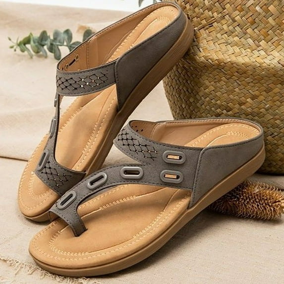 CQONEPT Orthopedic Wedge Sandals for Women Dressy Arch Support Orthotic Slides Open Toe Orthotic Flip Flops Slip on Sandals Casual Thong Sandals Size 8.5 Gray
