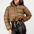 thumbnail image 1 of CQONEPT Overcoat for Womens Quilted Puffer Jacket Drawstring Full Zip Up Down Coats Thicken Overcoat Winter Clothing Khaki M, 1 of 6