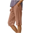 thumbnail image 1 of CQONEPT Oversize Capris Pants for Womens Straight Leg Short Pants with Pockets Side Slit Buttons Summer Shorts Rose Gold 3XL, 1 of 5