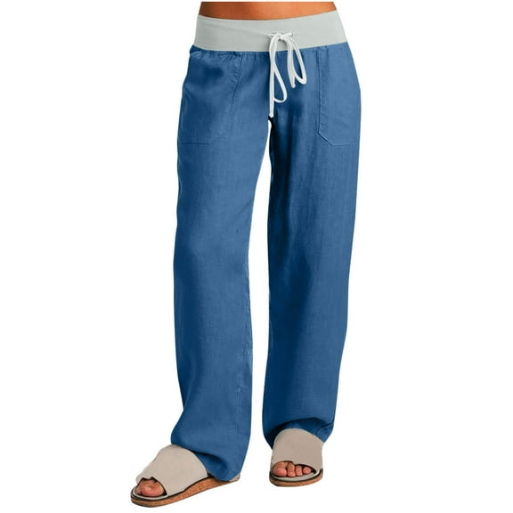 CQONEPT Oversize Pants for Womrens Wide Leg Leisure Pants Dressy Casual Lightweight Trousers with Pockets Sky Blue S