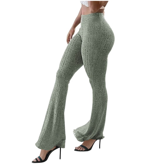 CQONEPT Oversize Yoga Knit Pants for Womens High Waist Bell Bottom Pant Butt Lifting Trendy Stretchy Pant Green S