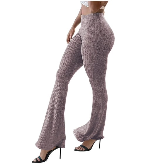 CQONEPT Oversize Yoga Knit Pants for Womens High Waist Bell Bottom Pant Butt Lifting Trendy Stretchy Pant Pink L