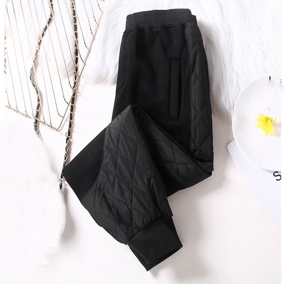 CQONEPT Padded Pants for Womens Quilted Puffer Pant Thicken Fashion Cozy Warm Winter Trousers with Pockets Black XL