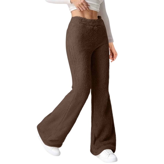 CQONEPT Pants for Women Casual Knit Straight Leg Drawstring Trousers Comfy Lounge Ribbed Pant with Pockets Coffee S