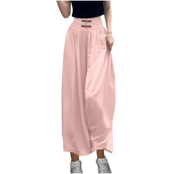 CQONEPT Pants for Womens Wide Leg Drawstring Casual Pant Elastic Waist Palazzo Streetwear Trousers with Pockets Pink 3XL