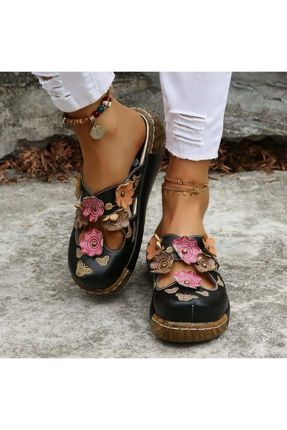 Platform Sandals for Women - Thik Padded Platform Wedges Sandals - Slip On Platform Slides - Comfy Close Toe Summer Casual Flatform Platform Wedge Slides for Women Size 7 Black