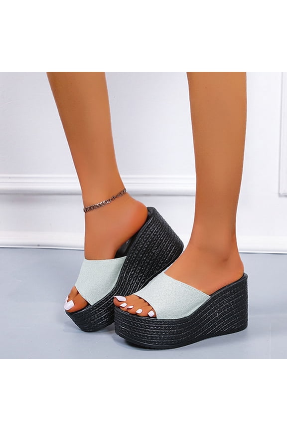 Platform Sandals for Women - Soft Memory Foam Padded Platform Wedges Sandals - Slip On Platform Slides Size 6.5 Green