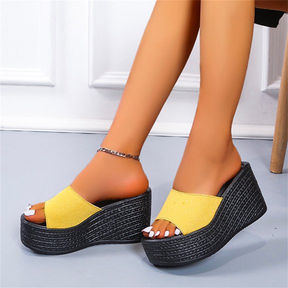 CQONEPT Platform Sandals for Women - Soft Memory Foam Padded Platform Wedges Sandals - Slip On Platform Slides Size 8.5 Yellow