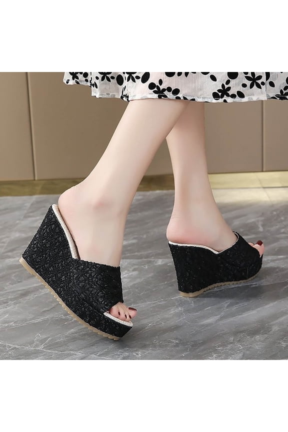 Platform Wedges Sandals for Women, Ankle Strap Open Toe Wedge Espadrilles Sandals, Ankle-Strap Comfortable Casual Summer Wedges Shoes Espadrilles Heel Shoes Size 5 Black