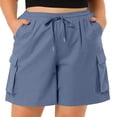 thumbnail image 1 of CQONEPT Plus Size Cargo Shorts for Womens Drawstring Elastic Waist Shorts Summer Fshion Clothes with Pockets Light Blue 3XL, 1 of 6