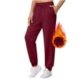 thumbnail image 1 of CQONEPT Plus Size Pants for Womens Fleece Lined Loungewear Loose Fit Pant Elastic Waisted Drawstring Trousers with Pockets Wine 3XL, 1 of 7