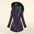thumbnail image 1 of CQONEPT Plus Size Puff Padded for Womens Waterproof Hooded Jacket with Pockets Fleece Full Zip Up Insulated Outerwear Purple 4XL, 1 of 3