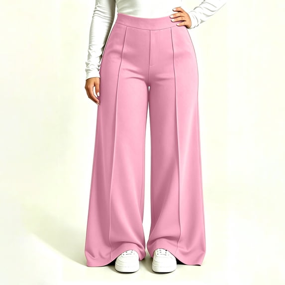 CQONEPT Plus Size Wide Leg Pants for Women Dressy High Waisted Work Long Pants Fall Fashion Casual Flowy Lounge Trousers Pink 3XL